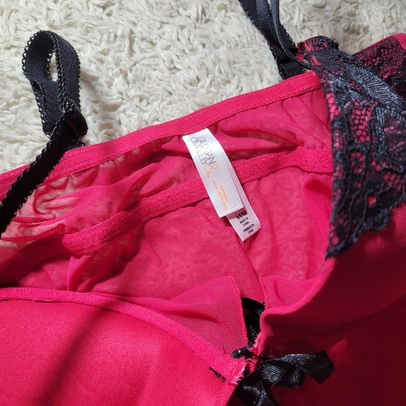 ❤️Red & Black Lace Semi Sheer Babydoll Lingerie Pushup Bra Slip Chemise Top❤️ - Picture 5 of 6